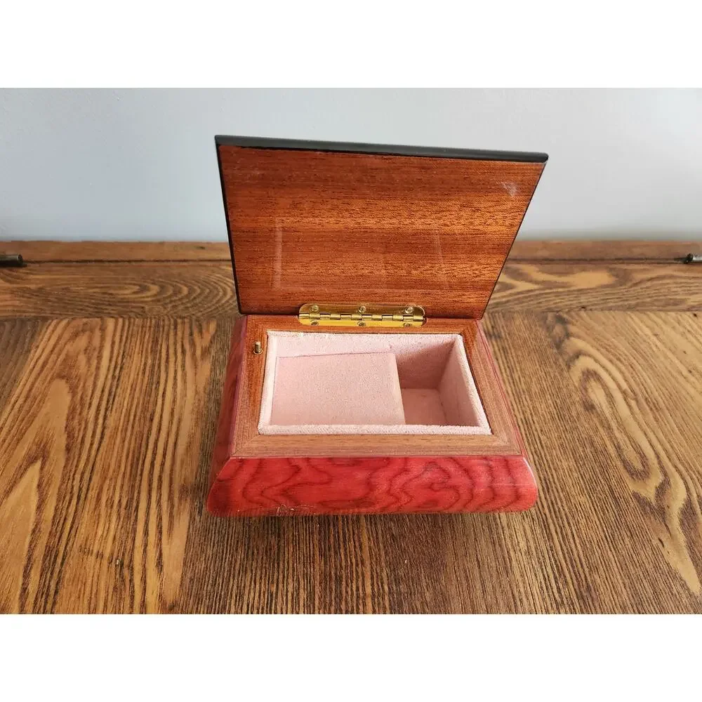 Vtg Italian Burl Wood Music Box Works EUC